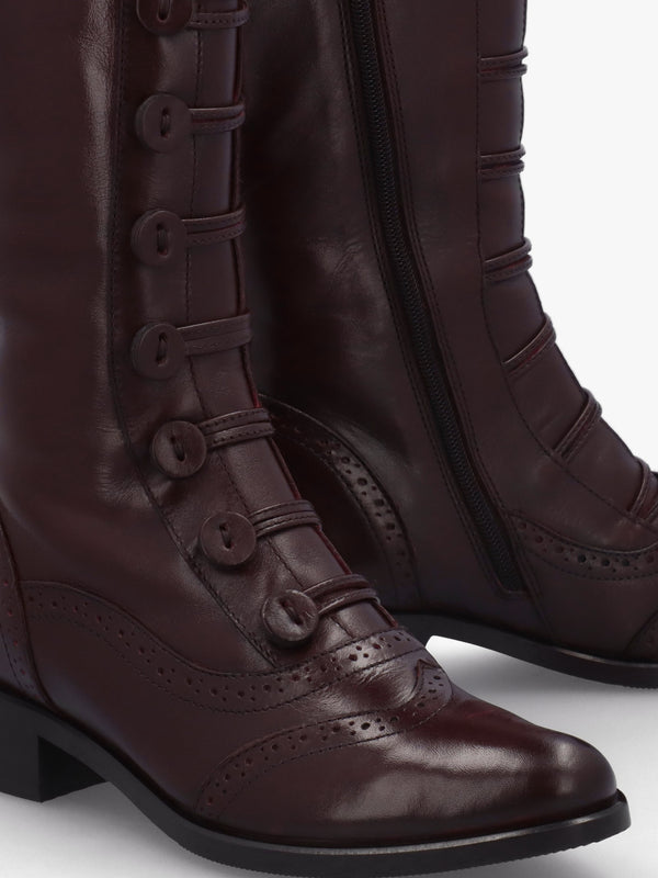 Sherice Brown Leather Button Front Knee Boots