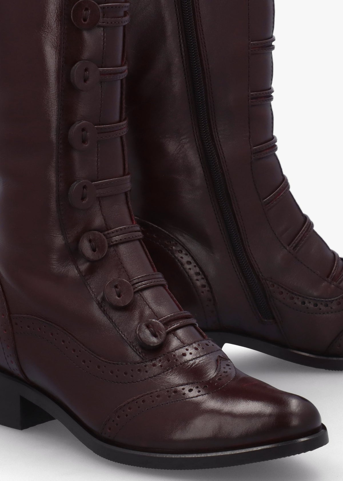 Sherice Brown Leather Button Front Knee Boots