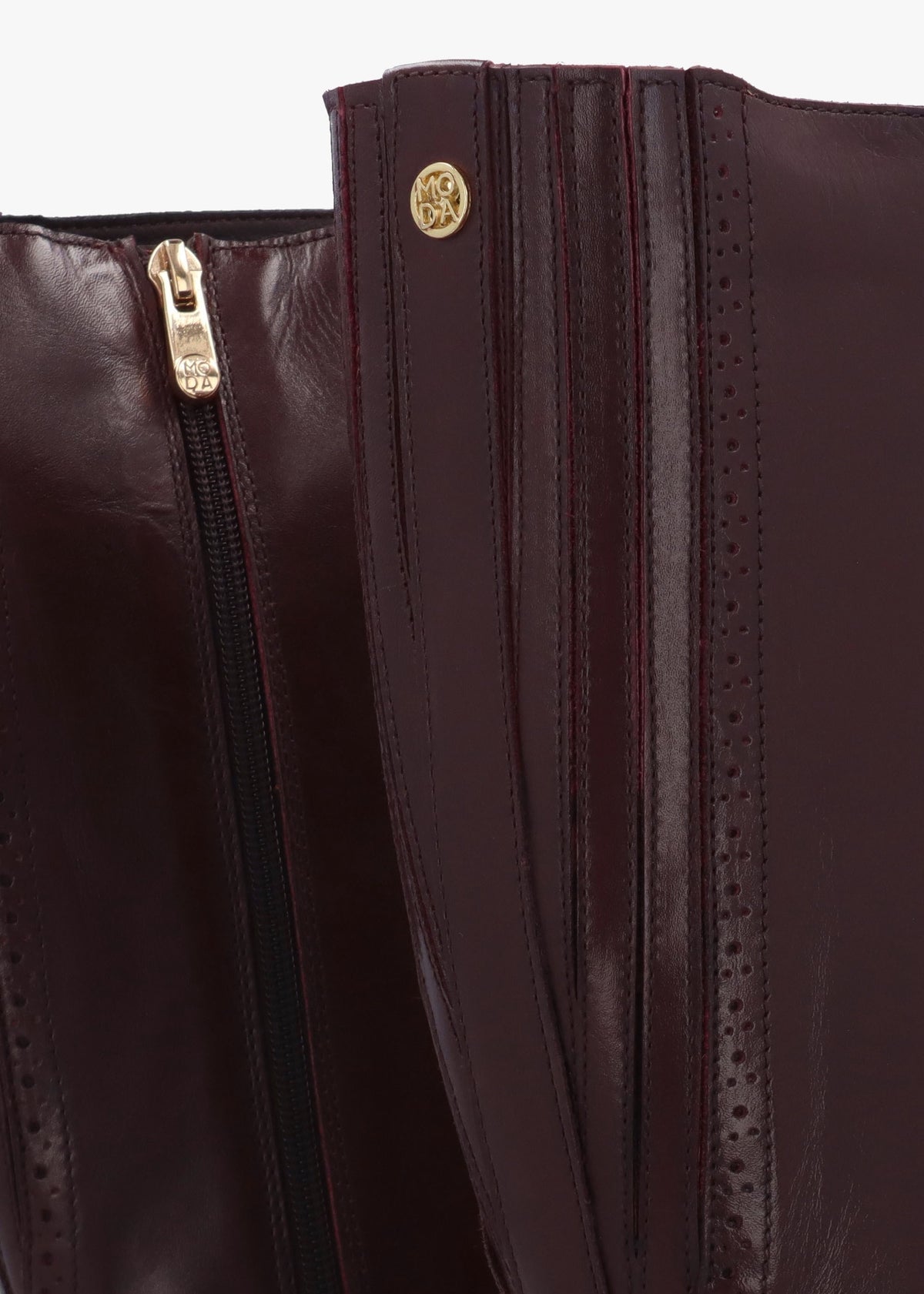 Sherice Brown Leather Button Front Knee Boots