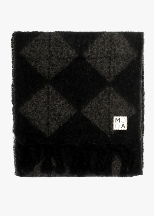 Milana Black Argyle Print Scarf