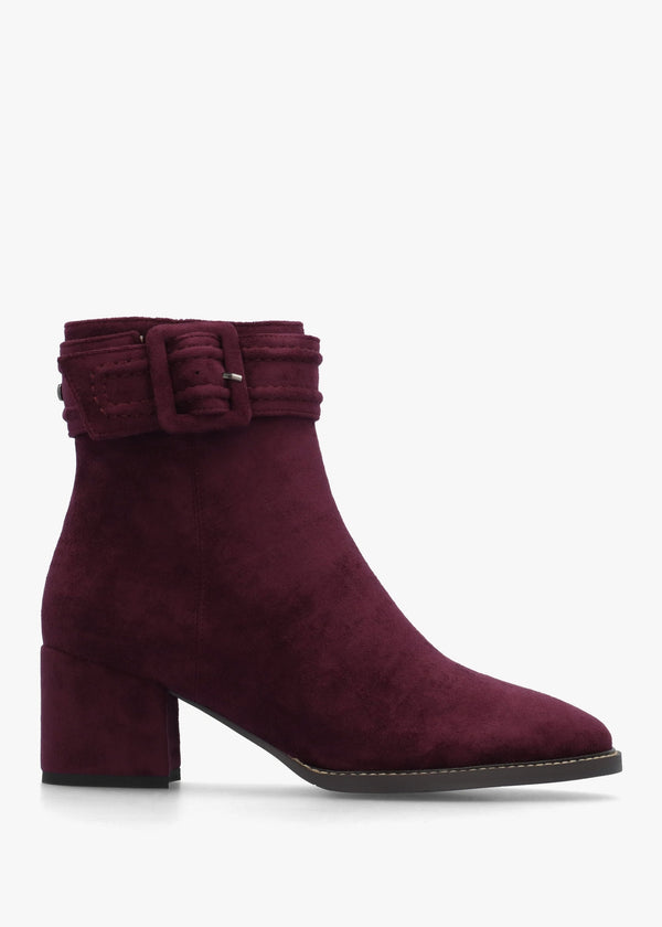 Pacina Burgundy Buckle Strap Block Heel Ankle Boots