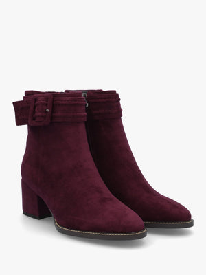 Pacina Burgundy Buckle Strap Block Heel Ankle Boots