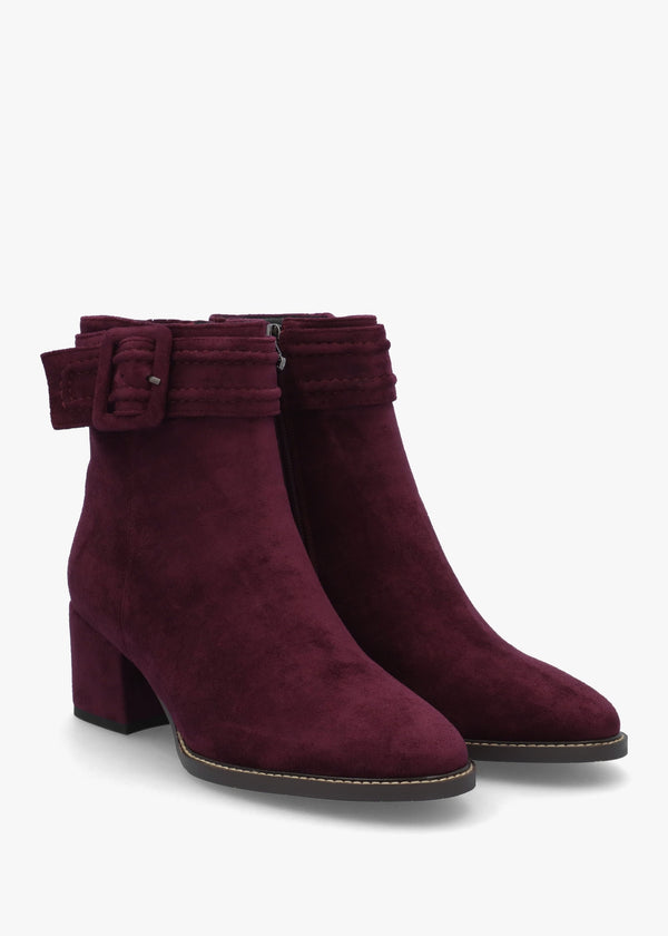 Pacina Burgundy Buckle Strap Block Heel Ankle Boots