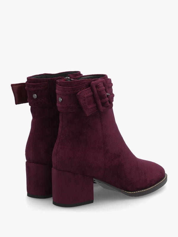 Pacina Burgundy Buckle Strap Block Heel Ankle Boots