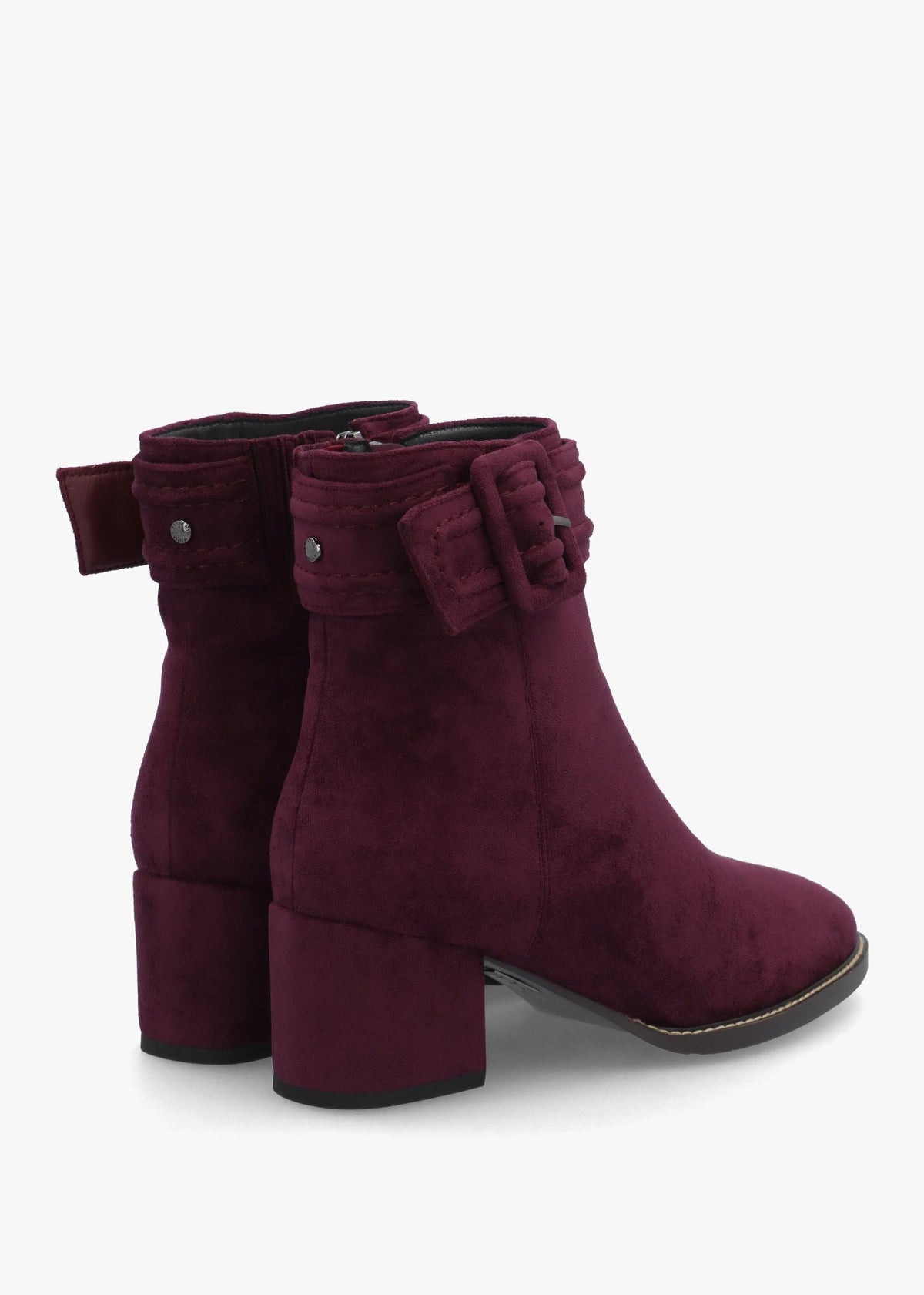 Pacina Burgundy Buckle Strap Block Heel Ankle Boots