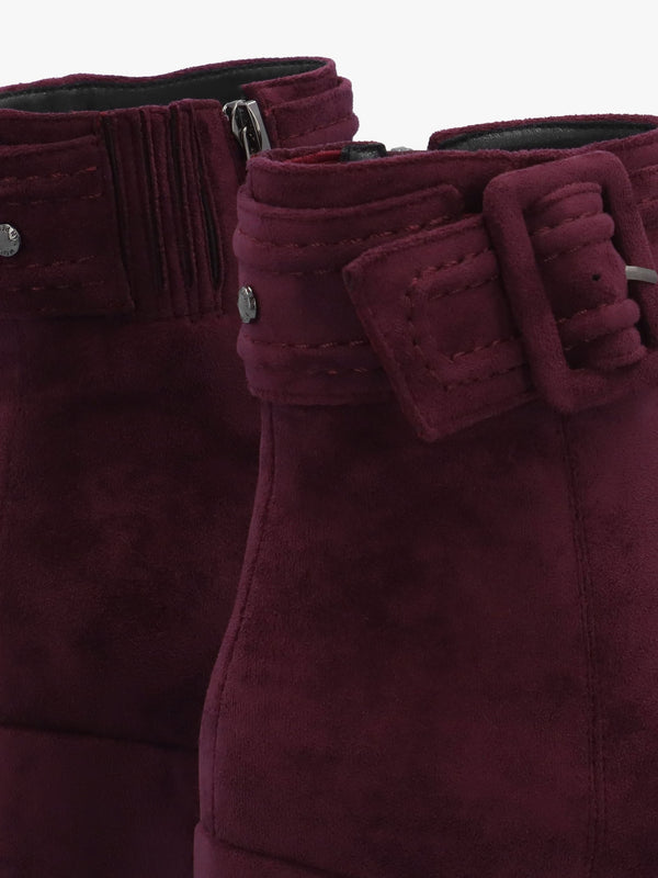 Pacina Burgundy Buckle Strap Block Heel Ankle Boots