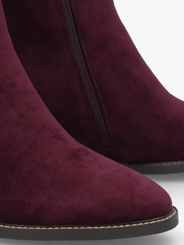 Pacina Burgundy Buckle Strap Block Heel Ankle Boots