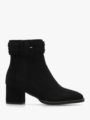 Pacina Black Buckle Strap Block Heel Ankle Boots