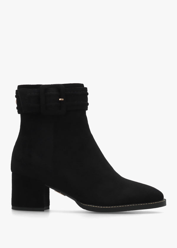 Pacina Black Buckle Strap Block Heel Ankle Boots