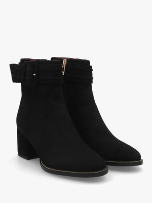 Pacina Black Buckle Strap Block Heel Ankle Boots