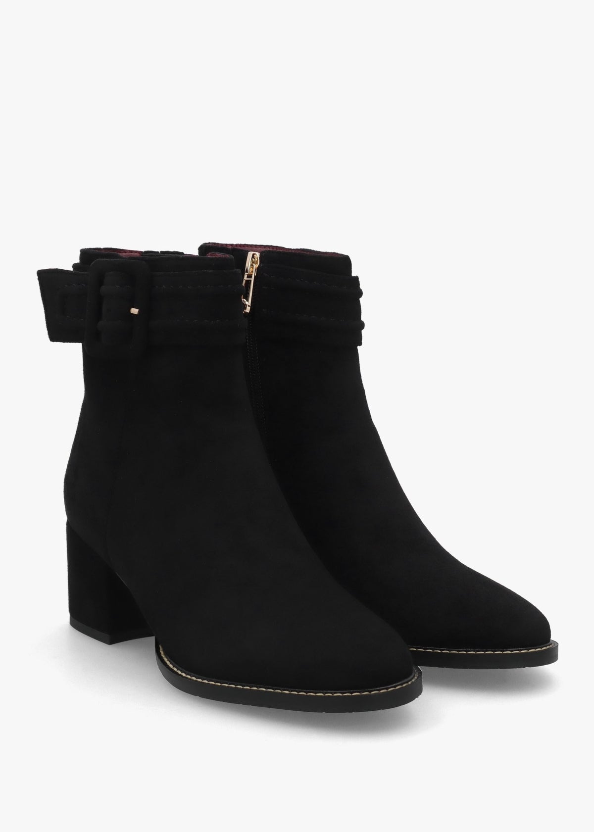 Pacina Black Buckle Strap Block Heel Ankle Boots