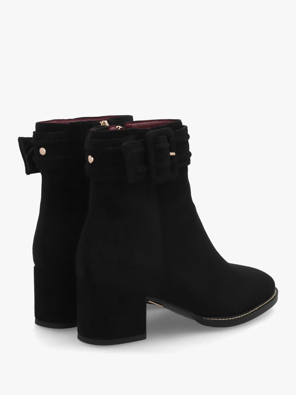 Pacina Black Buckle Strap Block Heel Ankle Boots