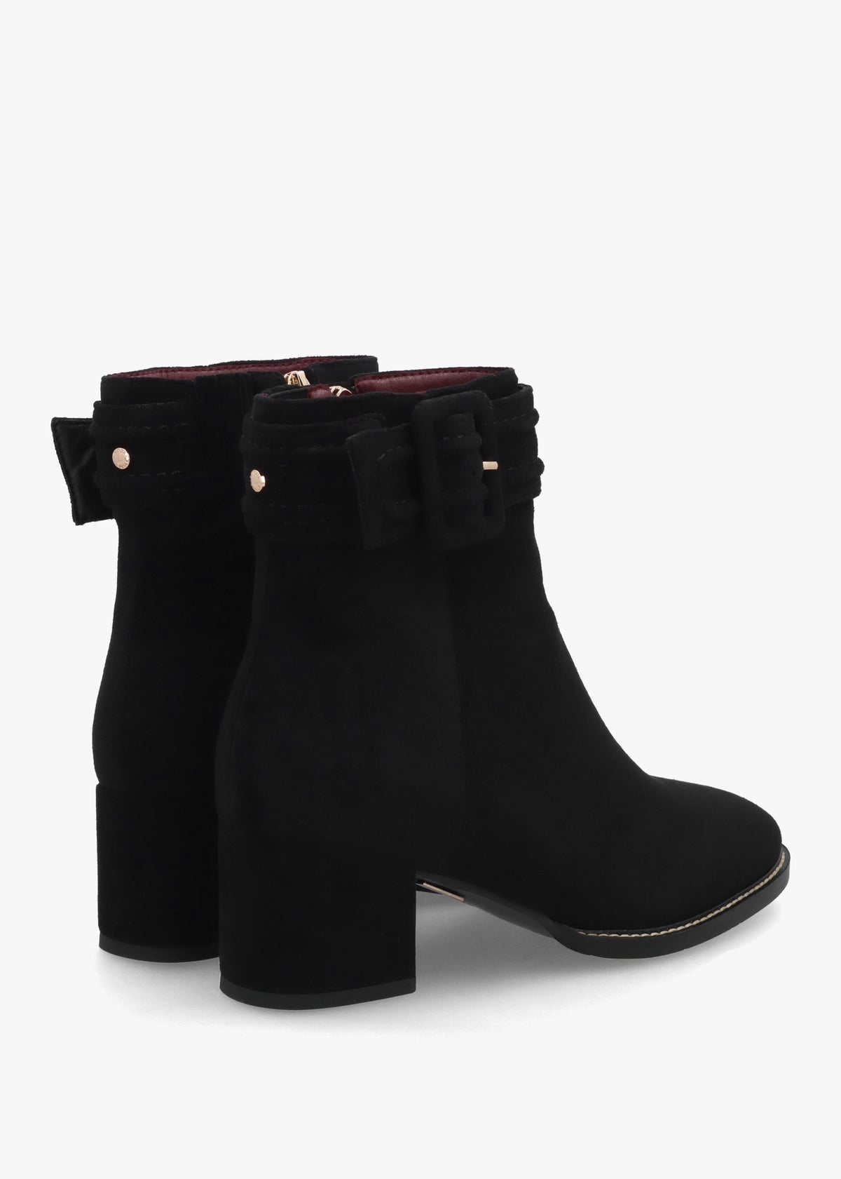 Pacina Black Buckle Strap Block Heel Ankle Boots