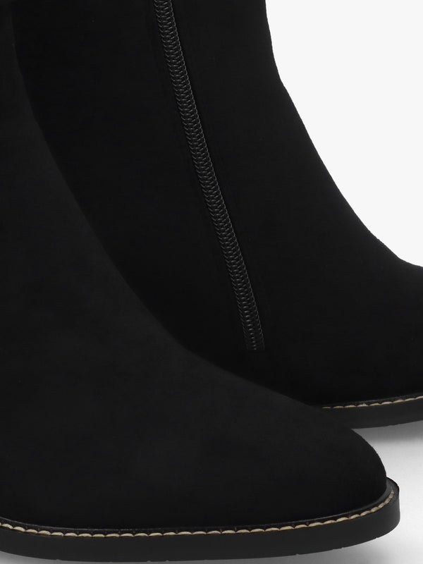 Pacina Black Buckle Strap Block Heel Ankle Boots