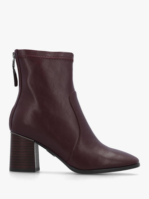 Petras Burgundy Zip Block Heel Ankle Boots