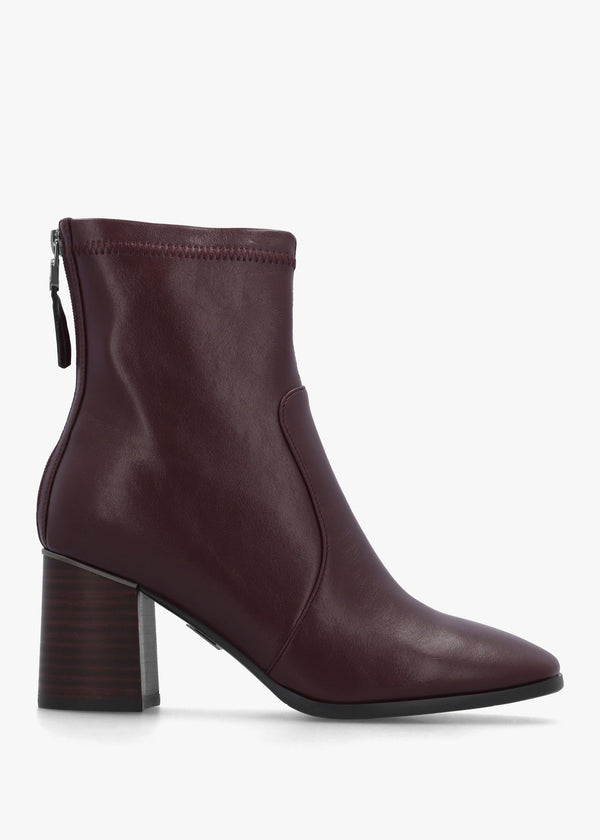 Petras Burgundy Zip Block Heel Ankle Boots