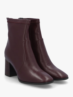 Petras Burgundy Zip Block Heel Ankle Boots