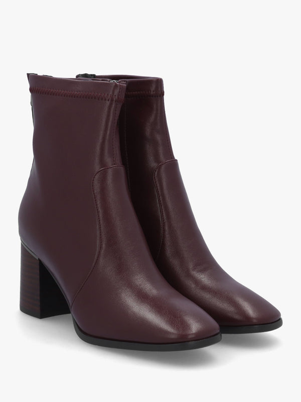 Petras Burgundy Zip Block Heel Ankle Boots