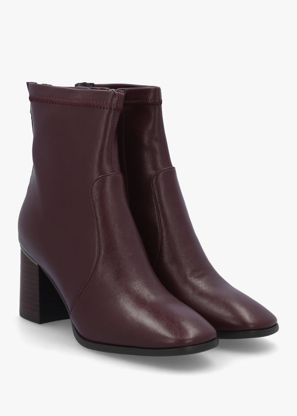 Petras Burgundy Zip Block Heel Ankle Boots