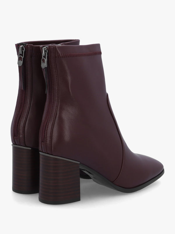 Petras Burgundy Zip Block Heel Ankle Boots