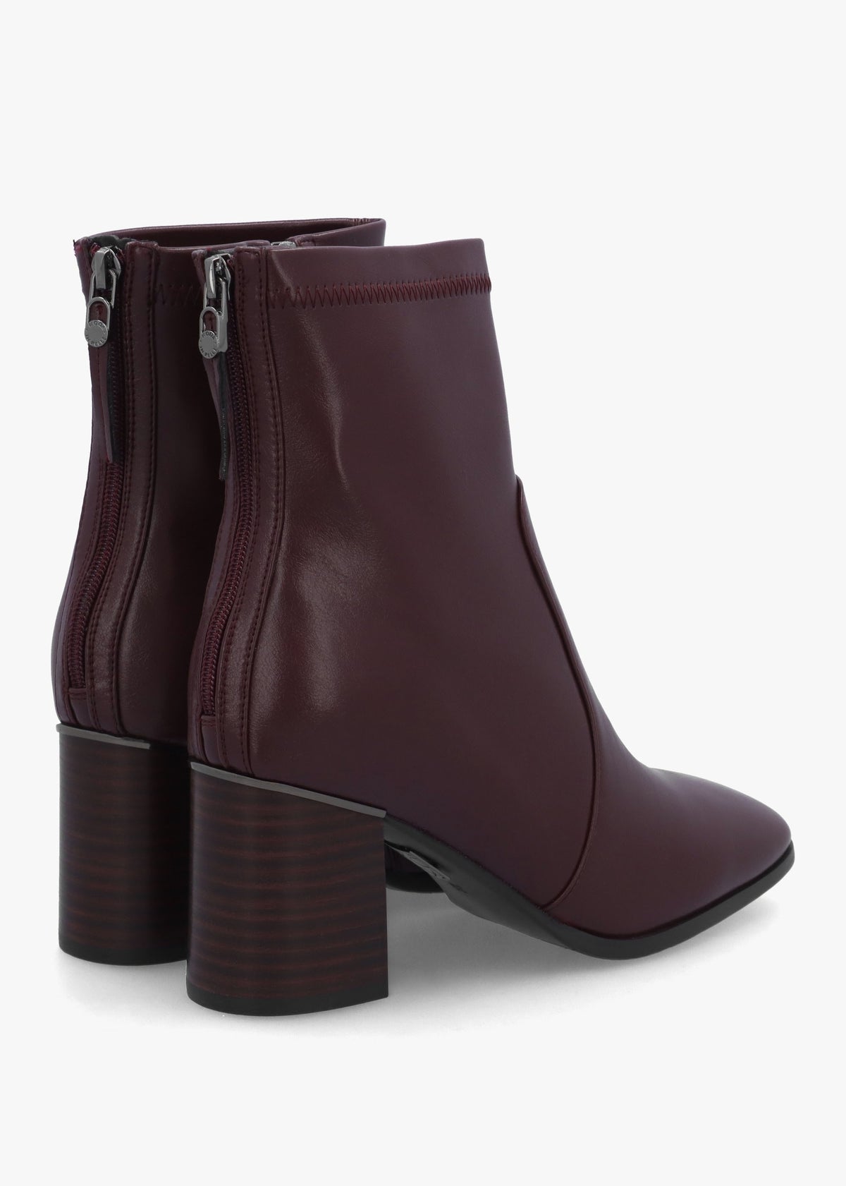 Petras Burgundy Zip Block Heel Ankle Boots