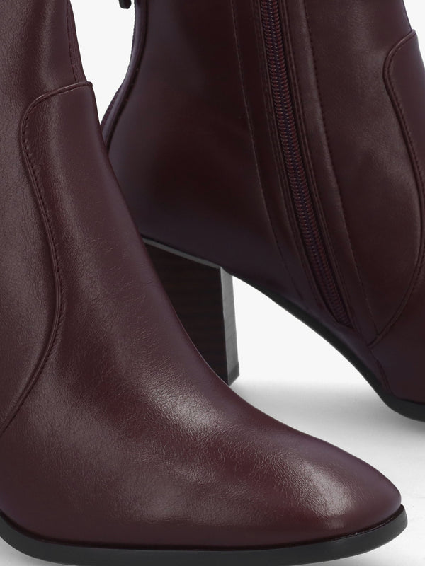 Petras Burgundy Zip Block Heel Ankle Boots
