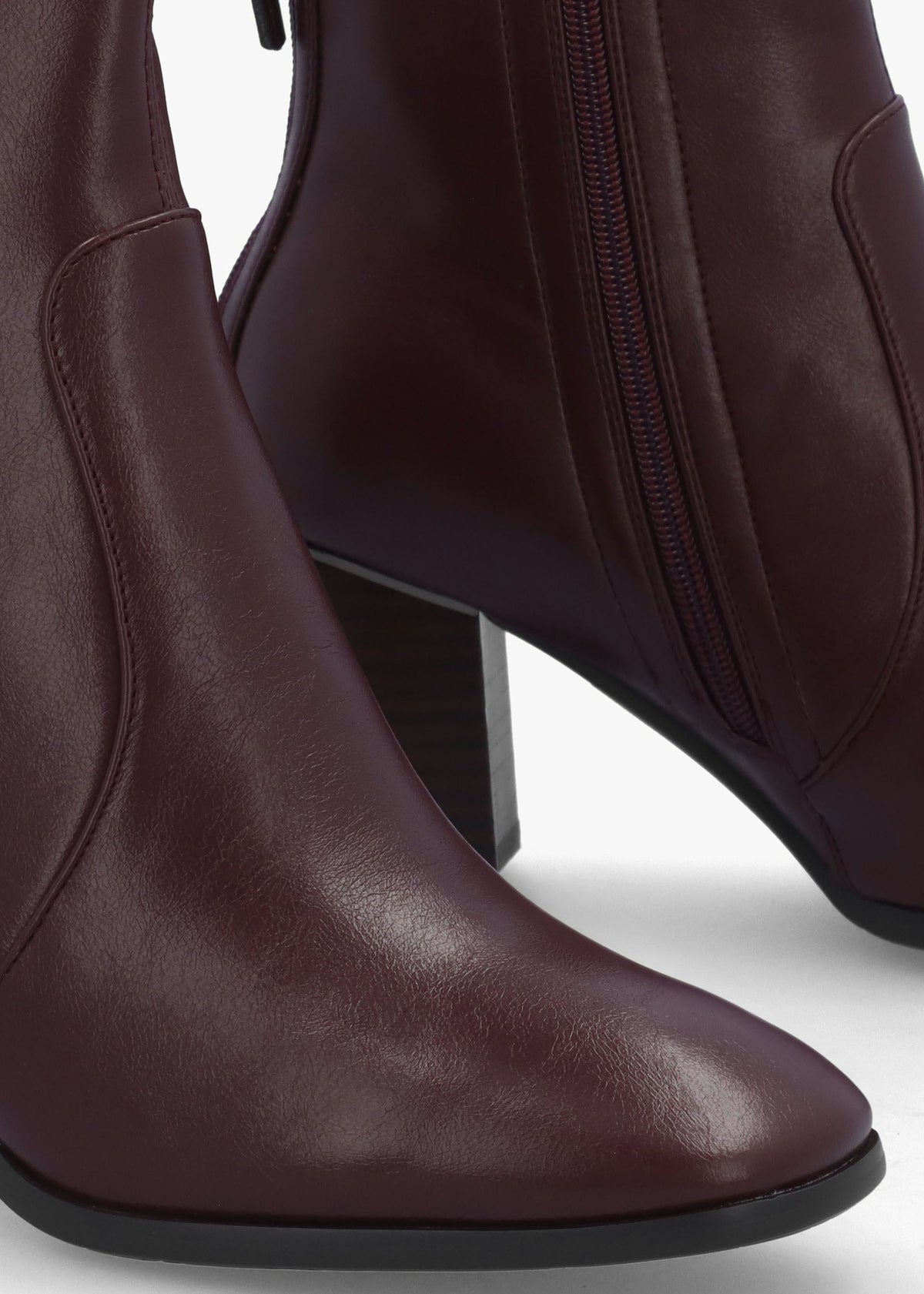 Petras Burgundy Zip Block Heel Ankle Boots