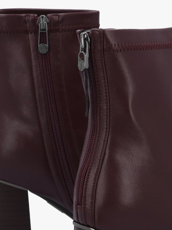 Petras Burgundy Zip Block Heel Ankle Boots