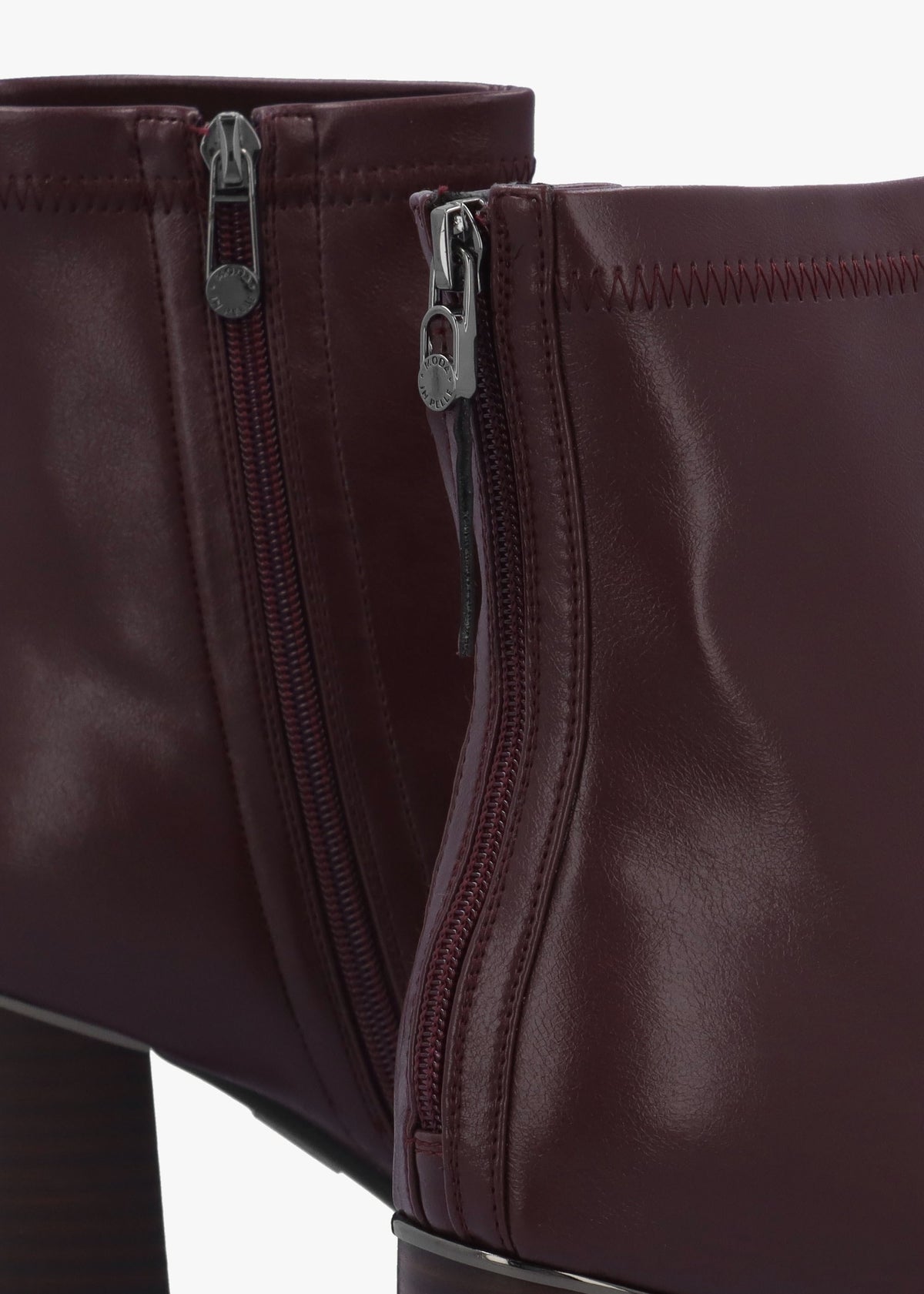 Petras Burgundy Zip Block Heel Ankle Boots