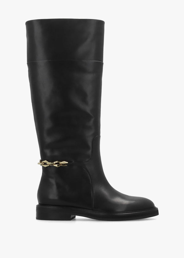 Edith Black Leather Knee High Riding Boots