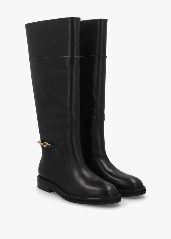 Edith Black Leather Knee High Riding Boots