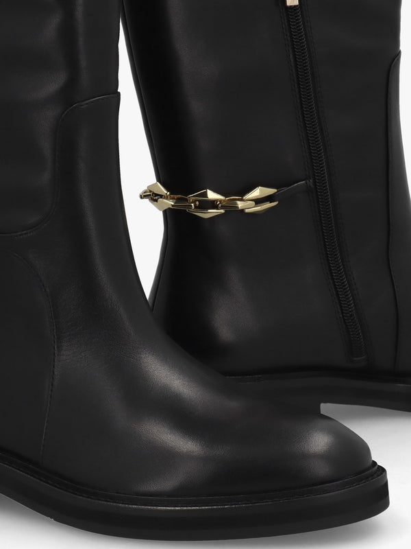 Edith Black Leather Knee High Riding Boots