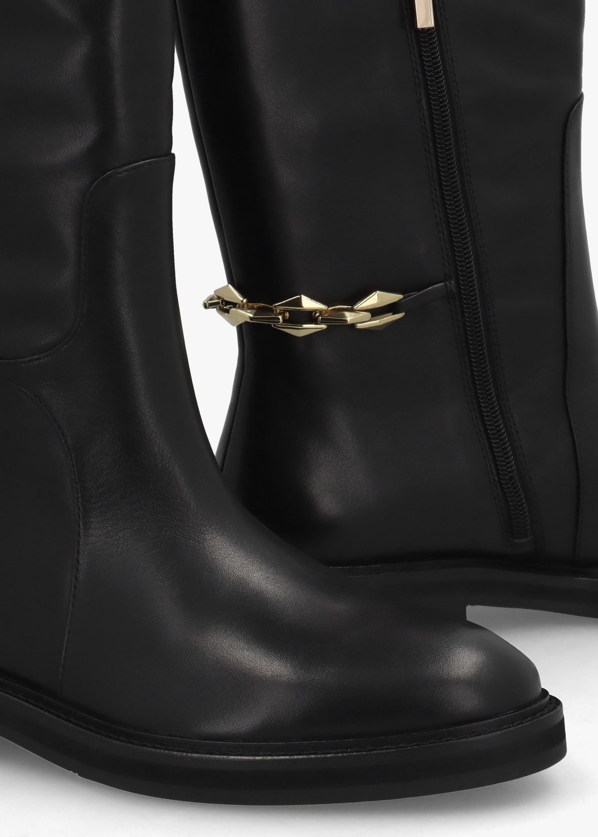 Edith Black Leather Knee High Riding Boots