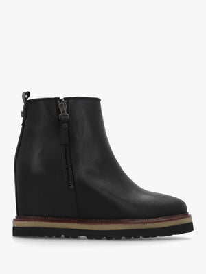 Alwed Black Leather Wedge Ankle Boots