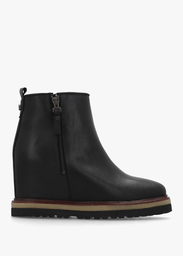 Alwed Black Leather Wedge Ankle Boots