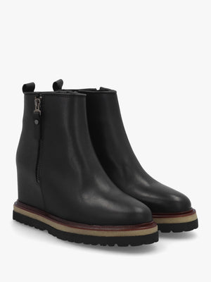 Alwed Black Leather Wedge Ankle Boots
