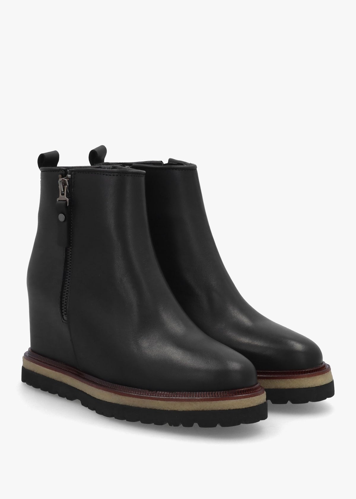 Alwed Black Leather Wedge Ankle Boots