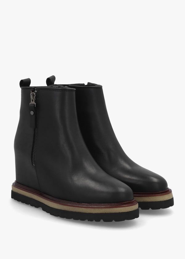 Alwed Black Leather Wedge Ankle Boots