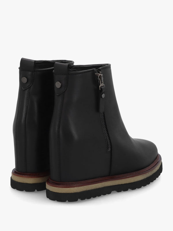 Alwed Black Leather Wedge Ankle Boots
