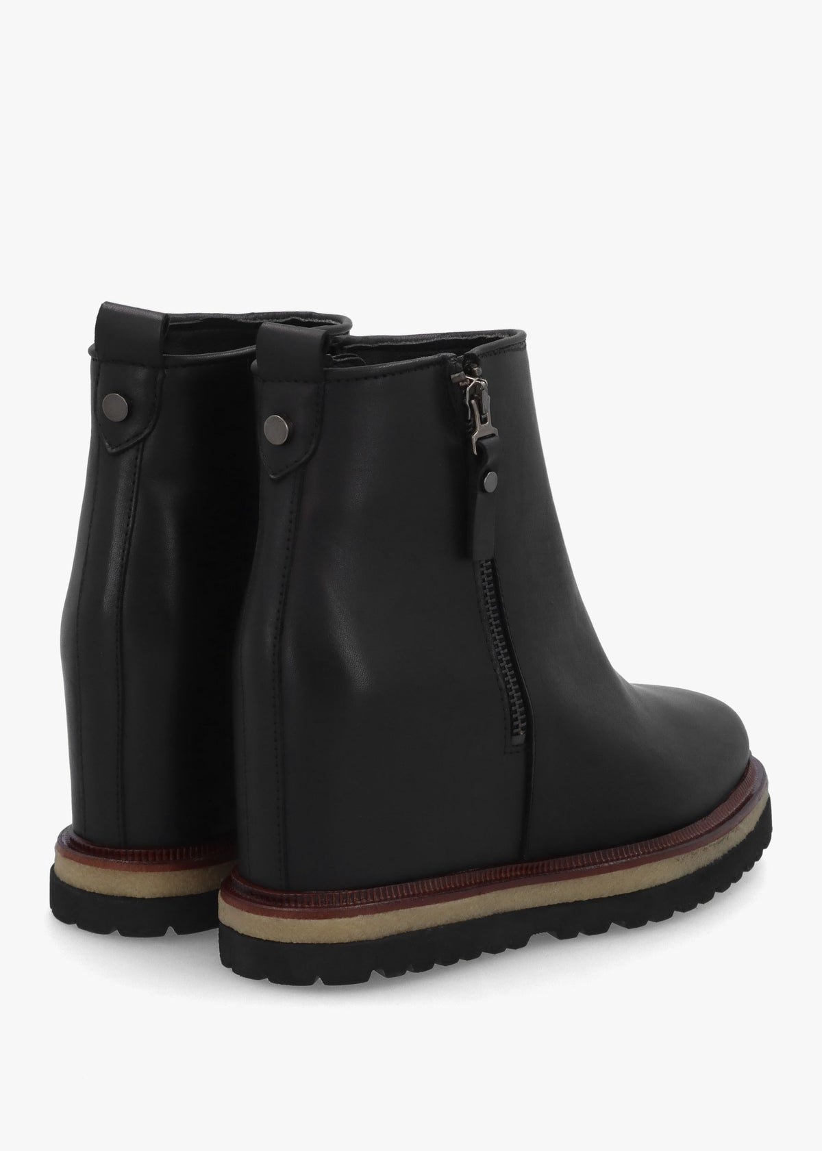 Alwed Black Leather Wedge Ankle Boots