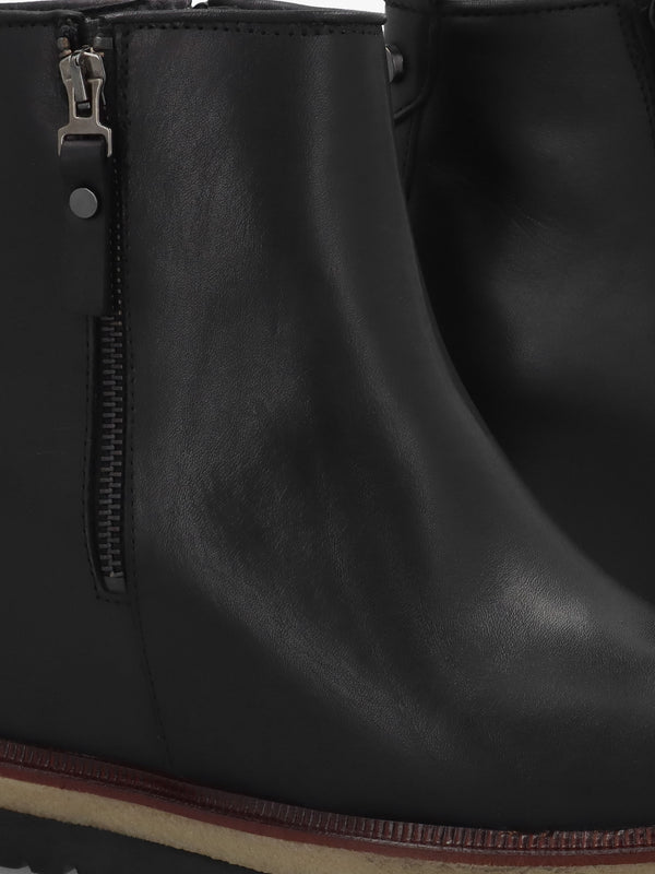 Alwed Black Leather Wedge Ankle Boots