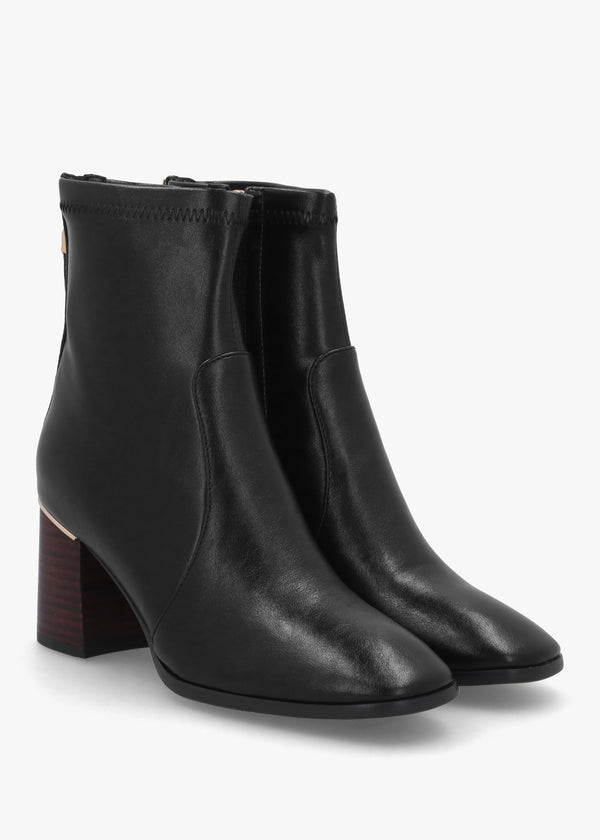Petras Black Zip Block Heel Ankle Boots