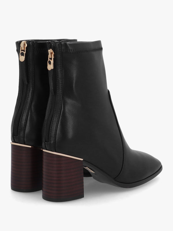 Petras Black Zip Block Heel Ankle Boots