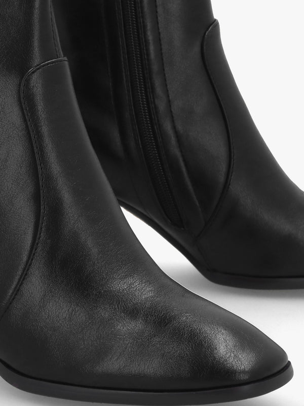 Petras Black Zip Block Heel Ankle Boots