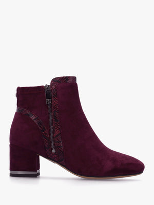 Pesar Burgundy Snake Trim Block Heel Ankle Boots