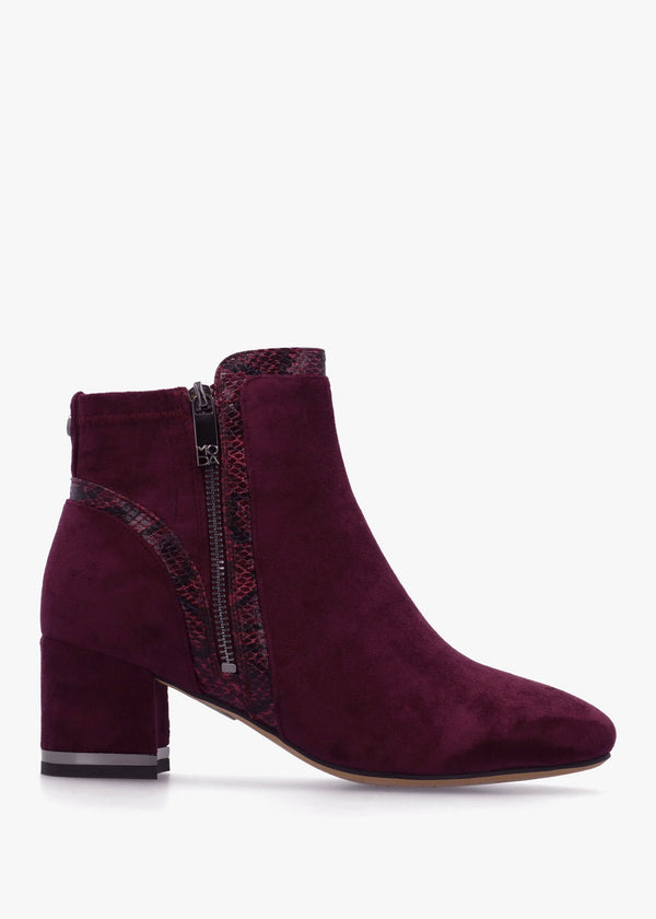 Pesar Burgundy Snake Trim Block Heel Ankle Boots