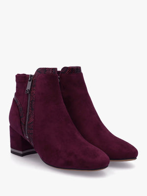 Pesar Burgundy Snake Trim Block Heel Ankle Boots