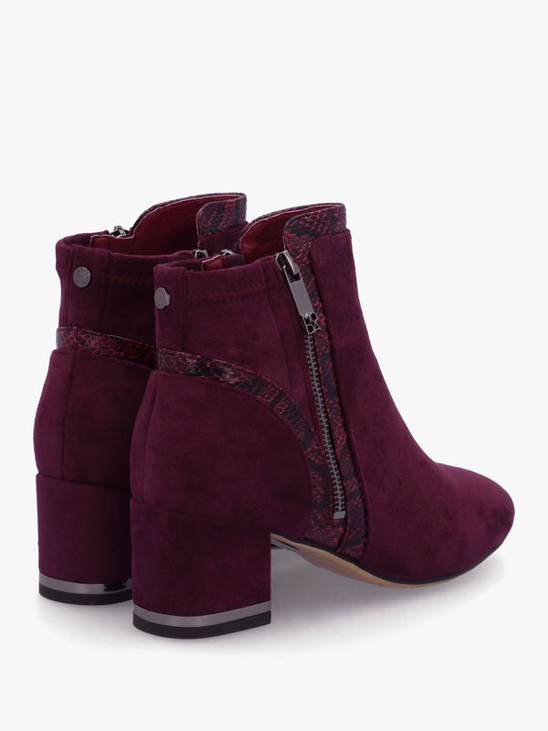 Pesar Burgundy Snake Trim Block Heel Ankle Boots