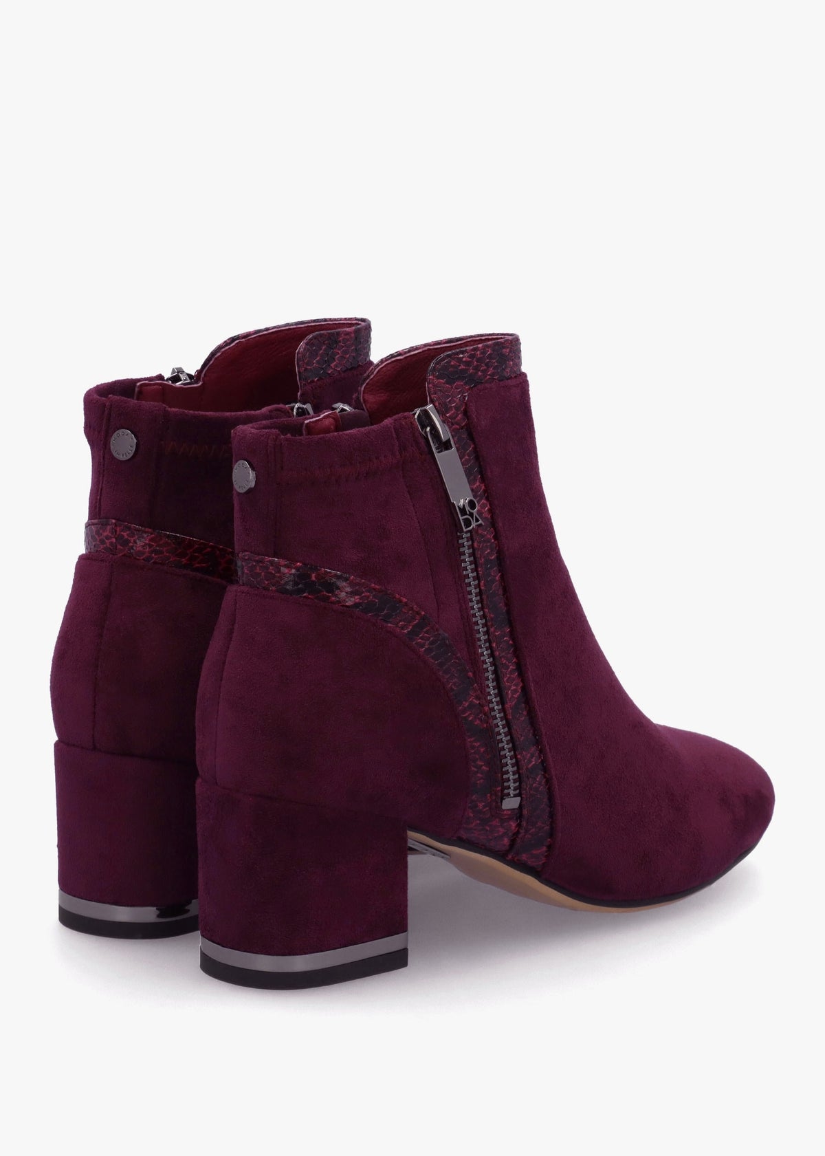 Pesar Burgundy Snake Trim Block Heel Ankle Boots