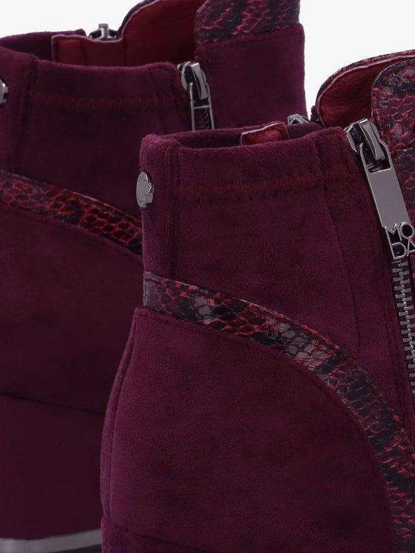 Pesar Burgundy Snake Trim Block Heel Ankle Boots